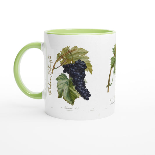 Mug raisin illustration botanique vintage muscat noir anse et interieur vert