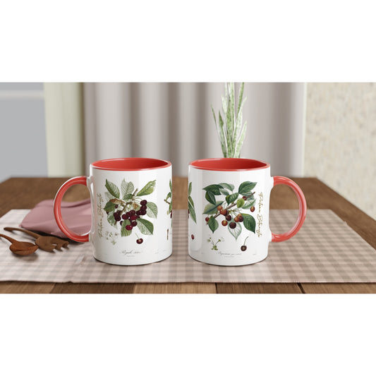 Mugs cerise illustration botanique vintage cerise anse et interieur rouge